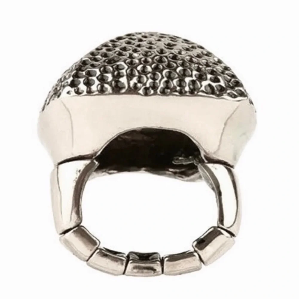 Heidi Klum Wildlife Chunky Hammered Silver Dome Ring Stretch/Custom Fit O/S NWOT - Picture 3 of 10